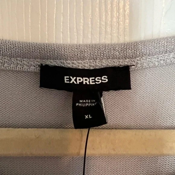 NWT Express Shine Crew Neck Rouched Midi Dress, silver, size xl - Picture 3 of 7